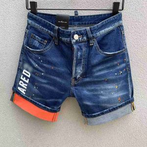 Mäns shorts 2023 Nya män Bright Color Splash Ink Repade Ripped Shorts Fashion Short Jeans D02# T230502