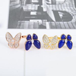 Pierścienie klastra biżuteria Pure 925 Sterling Silver Lapis Lazuli Blue Butterfly Pierścień dla kobiet projektant zaręczynowy Bijoux