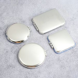 Rostfritt stål Portable Mirror Rectangular Round Folding Makeup Mirror Can Laser Logo Double-Sided Carry-On Metal