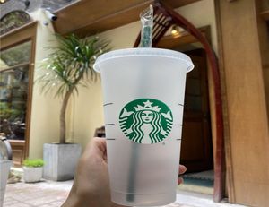 Starbucks Cold Cups Juice Glass Mugs Color Changing Cup With Straw and Lid 24oz710ml Becher Mermaid Goddess Sippy Plastic tumbl8788420