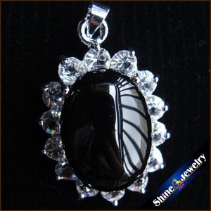 Pendant Necklaces / Lot Wholesale 20X32X10mm Natural Black Agates Stone Oval Beads Jewelry