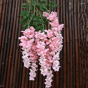 Flores decorativas White Wisteria Flor Longo Fleurs Fleurs Artificielles Decoração de Casamento Flores Decoração de Garland Wall Wall Wall Wall