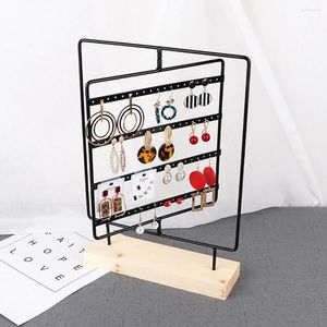 Jewelry Pouches Rotatable Earring Holder Wooden Base Metal Display 76-Hole Stand Hanger