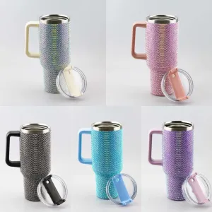 40oz Rhinestone Tumbler Sap parıltılı bardak paslanmaz çelik büyük kapasiteli büyük kapasiteli bira kupa Yalıtımlı Seyahat Kupa Seyahat Kahve Kupa DIY 0512