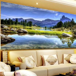 Ponto 5d diam diam pintura azul céu nuvens brancas montanhas lago moderno paisagem cross cross ritch parede arte quarto decoração de sala de estar