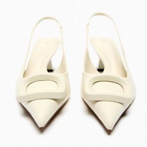 Nya sandaler sommarvita klackar för kvinnor pekade tå slingbacks pumpar kvinna casual gingham högklackade skor bröllop 230406