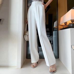 Capris Not Transparent White Pants Women High Waist Zipper Pocket Big Large Size Long Wide Leg Trousers