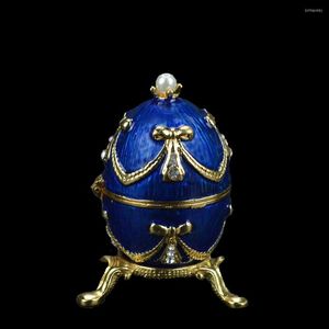 Smyckespåsar Qifu Metal Design Blue Faberge Style Egg Box For Gift