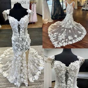 Party Dresses Sexy Short Cap Sleeves Sweetheart 3D Flower Lace Applique Mermaid Wedding Dresses Side Slit Illusion Bone Bodice 2023 R T230502