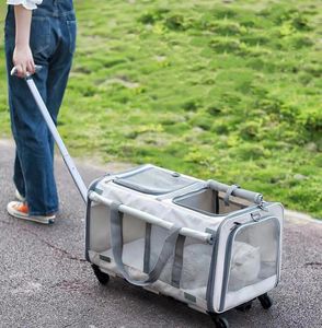 Carrinhos Dobrável Pet Trolley Case Grande Doublelayer Portátil Respirável Sacos de Cão para Cães Pequenos Cat Carrier Peso 15kg