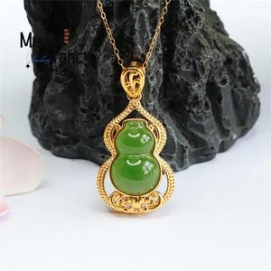 Цепи натуральные 18 -километровые золотые инкрустации Hetian Jasper Gourd Collece Carm Fashion Luxury Elegant Fine Jewelry Продажа женщин праздничный подарок