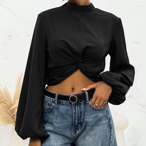 Женские футболки Tmend Women Women Turtle Neck Soild Soild Tops Long Lantern Dlinter Debilted Office Lady Ladies Fashion Party ежедневно 2023