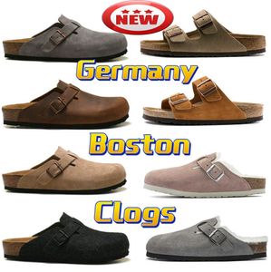 Sandálias novas femininas femininas boston slippers slides slide de pêlo de pêlo alemão Sapatos de sapatos de couro feminino TAUPE SLIPER ARIZONA MOVE