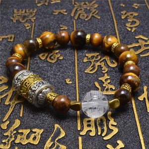 Strand Buddha Heart Sutra Natural Crystal Tibetan Prayer Wheel Tiger Eye Bracelet For Man And Women Handmade Amulet Jewelry