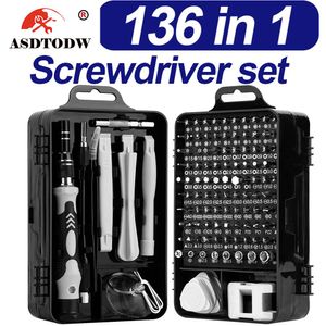 Schroevendraaier 136 i 1 Skruvmejsel Set Professional Hex Torx PH2 Tips Magnetiska bitar Skruvdrivrutin Mini Tool Fall för reparation