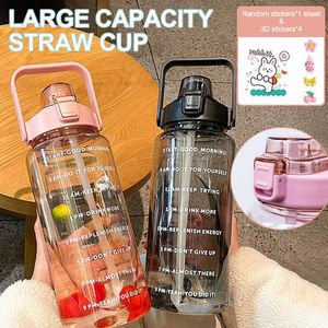 Mugs Water Bottle 2 Liters Motivational Drinking Bottle Large Capacity Cold Water Cup Outdoor Fitness Sports Portable Transparent Cup Z0420