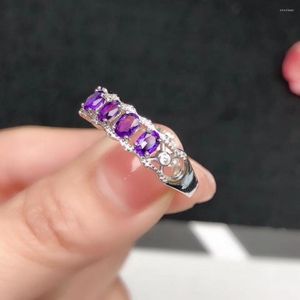 Rings de cluster RAIS ROMANTE PURPO AMETHYST GEM PLOMA MUNIMAS PRATURAS JOENS FINE GEMA NACURA BOA COR COR BRINIDARY PRESENTE ENGANTE DE FESTA