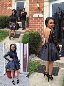 Party Dresses Sexy Backless Vestidos De Cocktail Dress With Full Sleeve Black Lace Satin Mini Short Homecoming For Junior Girls Graduate