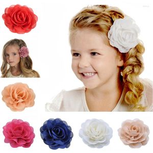 Hårtillbehör 20 Färgflickor Chiffon Flower Clips Princess Rose Headwear Boutique Children Hairpins Barrettes Kids Acccessories