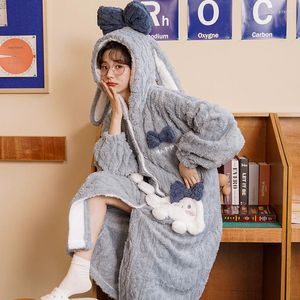 Kadınlar için Kış Pijamaları Kadınlar İçin Uzun Robe Lounge Sıcak Kabarık Rahat Yumuşak Kalın Kızlar Yurtlar Giyim Kawaii Pijama Boşluk