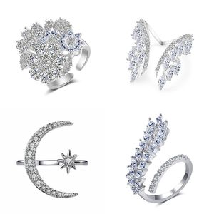 Flickvän smycken diamant ring pärla fjäril stjärna moon leaf europeisk designer skönhet öppning justerbar ring kvinnlig flickvän gåva kväll smycken