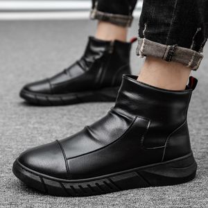 Trend Boots Mężczyźni poślizgnij czarne buty mężczyźni Masowe skórzane buty na wysokim poziomie Mężczyzna wygodne botki chelsea mężczyźni 2021