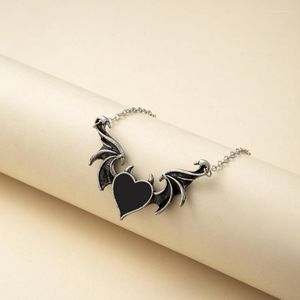 Pendant Necklaces 2023 Goth Gothic Emo Evil Heart Wing Necklace For Women Girl Egirl Demon Grunge Neck Chain Party Collar Collier Jewerlry
