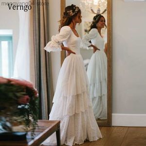 Festklänningar Rustik Boho Wedding Dress Vintage Bohemian spetsar En linjebrudklänningar Lykta ärmar Tiered Princess Bröllopsklänningar Country Verng T230502