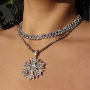 Choker Gold Silver Color Snowflake Pendant Necklace 5mm Tennis Micro Pave Iced Out Cubic Zirconia Hip Hop Fashion Jewelry