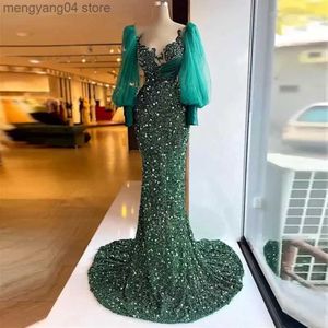 Party Dresses Elegant Mint Green Mermaid Prom Dresses Sweetheart Neck Full Sleeves Long Evening Party Gowns With Crystal vestidos de fiesta T230502