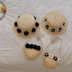 Hats Małe dziewczynki Summer Straw Hat Staw Bag dla dzieci szerokie brzegi ochronne dla na świeżym powietrzu Travel Beach Children Neeksue