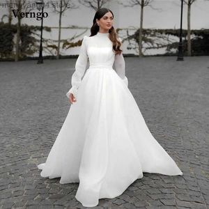 Vestidos de festa Verngo modesto Uma linha Organza Vestidos de noiva de mangas compridas Dubai Mulheres árabes vestidos de noiva Country Robe simples de Mariage T230502