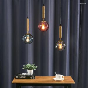 Kronleuchter Moderne Farbe Glaskugel LED Einfache Pendelleuchten Vintage Spiegel Schlafzimmer Lampe Wohnzimmer Dekor Home Leuchten