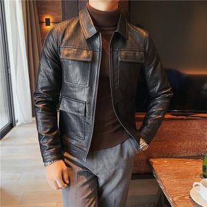 Мужские куртки мужская мода повседневная кожаная куртка Slim Fit PU Мужское мотоцикле