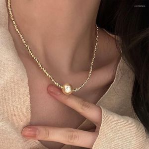 Pendant Necklaces Real Gold Plated Irregular Beads Pearl Necklace Luxury Metal Chain Big Advanced Choker Wild Jewelry Korean Style