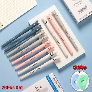 Bollpoint Pennor 26pcsSet 035mm Gel Pen Kawaii Erasable Writing Cartoon Animals With Eraser Office School Accessories Supplies Stationery 230428