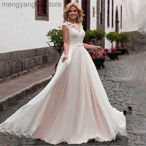 Party Dresses Charming Chiffon Jewel Neckline A-Line Wedding Dress with Lace Appliques Belt Lace Up Bridal Dress Vestidos de T230502