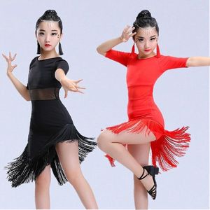 Vestido de palco para crianças vestido de dança latina finge traje infantil preto garotas de salão de salão de salão de salsa de salsa dançando vestidos dançantes