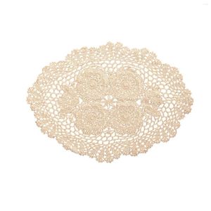 Table Mats Pottery Chargers Handmade Crochet Flower Placemat Pure Cotton Weaving Nostalgic Retro Shooting Props Oval Decorative Mat