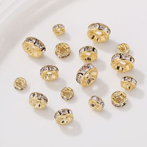 Crystal Bead Spacer14k Light Gold Plated Color Retaining White Circle Round Zircon Diy Fashion Bracelet Jewelry Making Supplies for Necklace Accessories