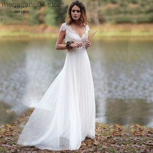 Party Dresses Boho Lace Tulle Sexy Cheap In Stock Wedding Dresses 2021 Cap Sleeves V-neck Summer Beach Bridal Gowns Vestido De Noiva Plus Size T230502