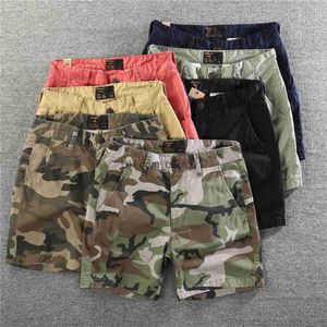 Mäns shorts 100% bomull sommar militär kamouflage last shorts män streetwear vintage rak avslappnad halv längd ren korta homme byxor t230502