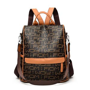Factory outlet ladies shoulder bag 2 colors soft printed leather backpacks simple Joker Brown anti-theft leisure backpack street popular letter handbag 3173#