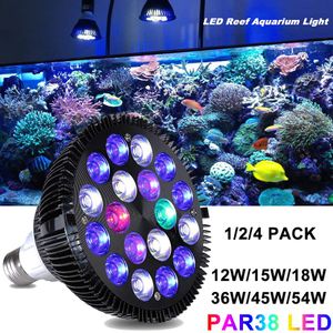 Iluminações E27 LED Lâmpada de Aquário 12W54W Espectro Completo Lâmpada de Tanque de Peixes PAR38 SPOT Tanque de Água Salgada Coral Reef Plantas Crescem Luzes LED D30