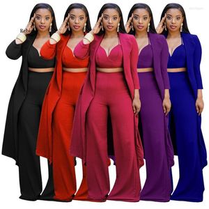 Damen zweiteilige Hose Damen 3 Hosenträger mit weitem Bein V-Ausschnitt Pendler Dreiteiliges passendes Set Lady Office Wear formelle Outfits