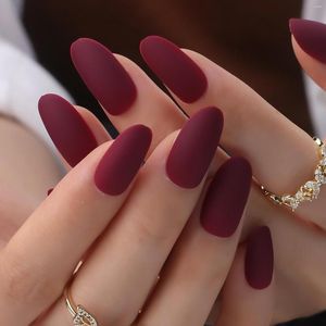 False Nails Wine Press oneasty Acylic Long Matte Burgundy Fake Round Simple Multolor Selecsolid Mahogany