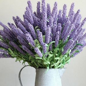 Decorative Flowers 4 Colors 12 Head/bouquet Romantic Artificial Purple Lavender With Green Leaves Silk Bouquet Home Garden Decoration