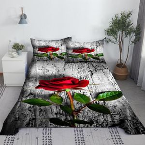 Комплект постельного белья с листьями красной розы, 3D-принт, плоские простыни с наволочкой, подарки для взрослых, один размер, роскошный дизайн, домашний текстиль