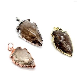 Collares colgantes Cristal natural Punta de flecha Mineral Mineral Cuarzo ahumado Péndulo Collar de piedra en bruto Joyería para hombres Navidad