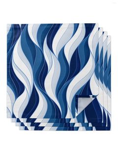 Table Napkin 4pcs Dark Blue Ripples Lines Square 50cm Party Wedding Decoration Cloth Kitchen Dinner Serving Napkins